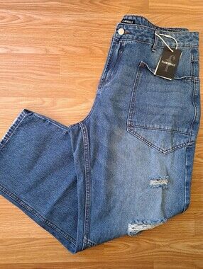 Flamingals Blue Distressed Straight-Leg Jeans Size 2xl 36waist
